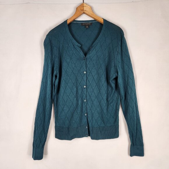 Banana Republic Button Up Cardigan Sweater Women's M Teal Cottage Office Layer - Picture 3 of 7